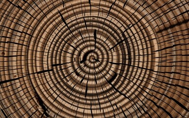 Naklejka premium Tree Trunk Close Up Cross-Section Spiral Circle Brown Black 