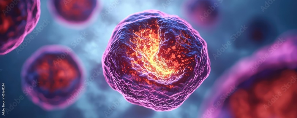 Poster abstract representation of cellular structure with vibrant colors, isolated background.