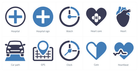 A set of 10 mix icons as hospital, hospital sign, watch