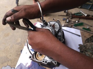 Motorcycle or motorbike engine small motorcycle maintenance Background.