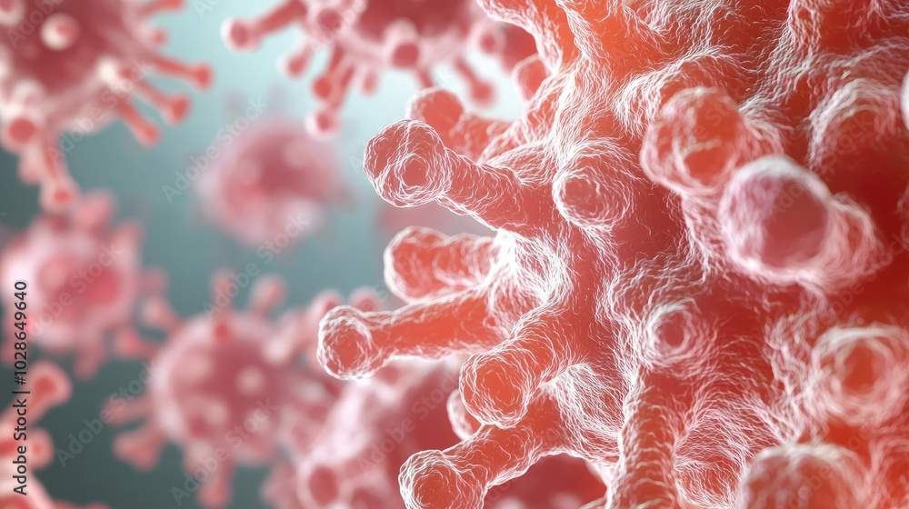 Poster close-up view of virus cells with detailed structure and texture.