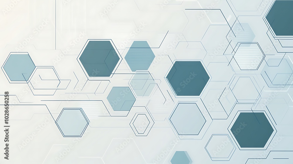 Poster abstract background with geometric hexagons and lines in white and blue shades.