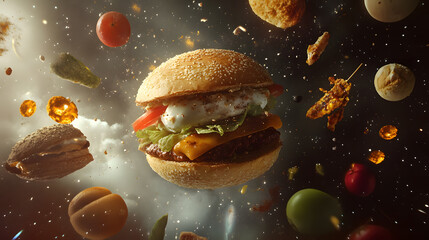 
Space food evolution, zero gravity plating, celestial lighting effects