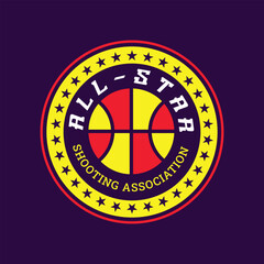 All-Stars basketball sports team logo with editable text, sports logo design template vector
