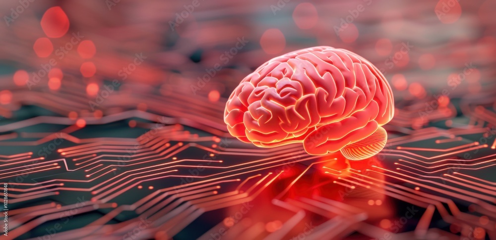 Aufkleber futuristic brain on circuit board symbolizing artificial intelligence and technology integration