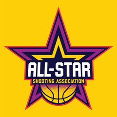 All-Stars basketball sports team logo with editable text, sports logo design template vector
