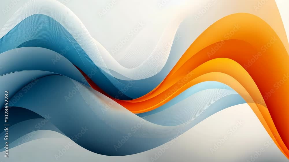 Poster abstract waves of blue and orange blend together against a white background, creating a dynamic and 