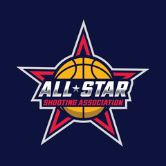 All-Stars basketball sports team logo with editable text, sports logo design template vector
