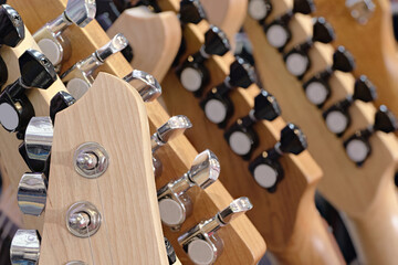 Group of guitars, traditional stringed musical instruments