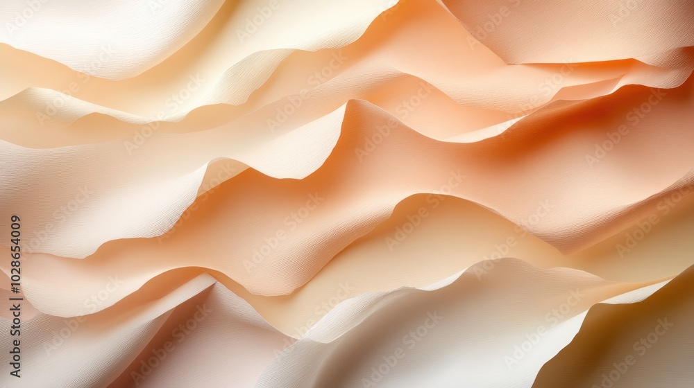 Poster the image showcases soft peach-toned paper layers folded to form wave-like patterns, representing ha