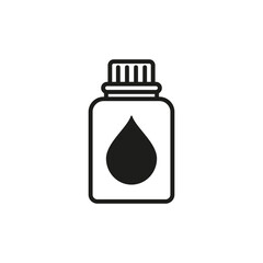 A jar bottle with a drop inside. Outline vector icon on a white background.