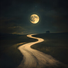 Night Road with Full Moon