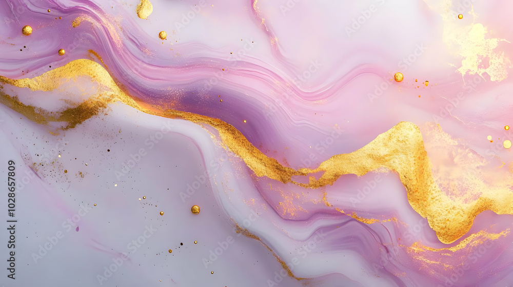 Poster abstract pink and gold marbled background with flowing patterns.