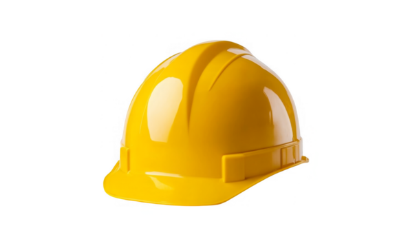 Yellow engineer hat for inspecting work area isolated transparent background image
