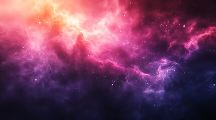 Naklejka premium A vibrant, abstract nebula with pink and purple hues, illuminated by a bright yellow star in the upper left corner.