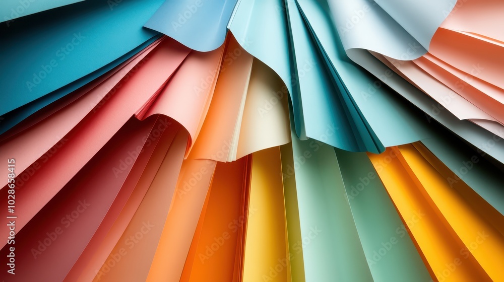Poster this image features an artistic display of flowing colored papers, arranged to simulate a dynamic an