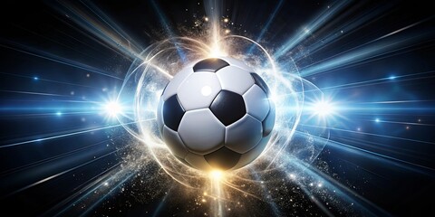 Naklejka premium A radiant soccer ball engulfed in a swirling vortex of light and energy, symbolizing the dynamism and passion of the sport.