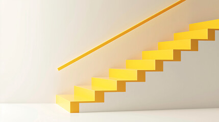 A minimalist yellow staircase with a matching railing, contrasted against a clean white wall, symbolizing modern design and upward movement