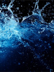 Dark Blue Water Splash with Droplets
