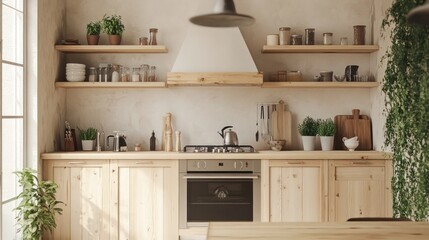 A minimalist, sustainable kitchen with zero-waste principles, using eco-friendly materials and functional design