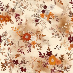 Elegant Autumn Floral Pattern on Beige Background for Design Inspiration