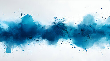 Abstract watercolor splash in shades of blue on a white background.