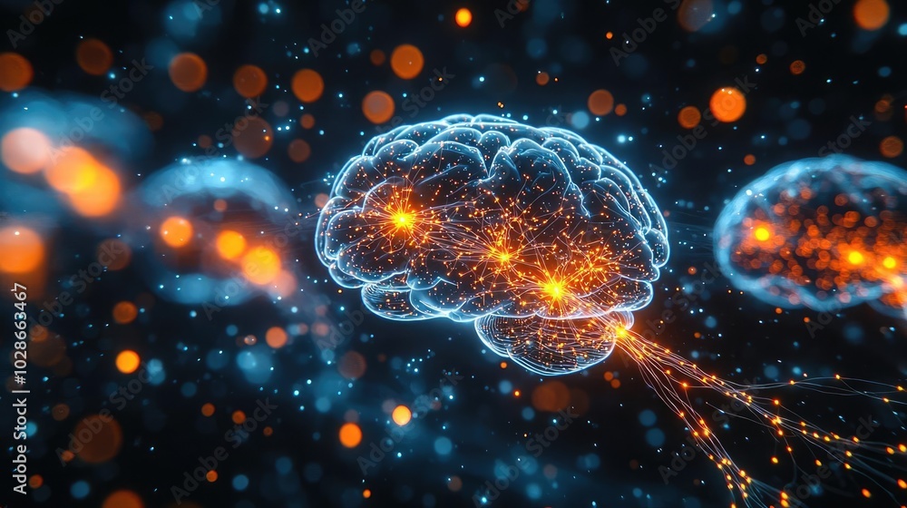 Poster abstract representation of brain activity with glowing neural connections.