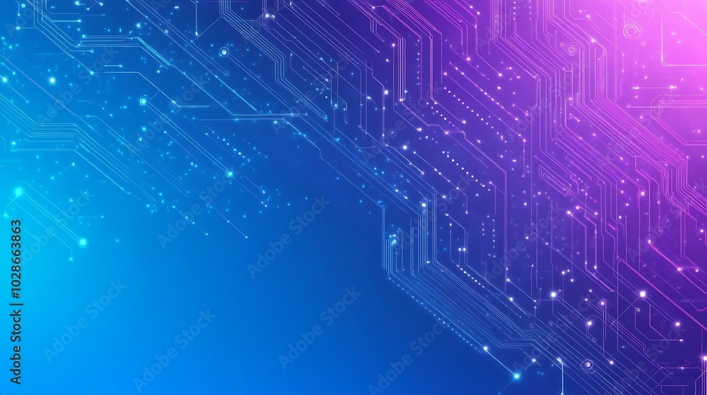 Poster abstract blue and purple background with glowing circuit board pattern.