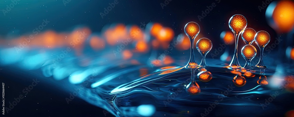 Poster abstract representation of molecular structures with glowing elements.