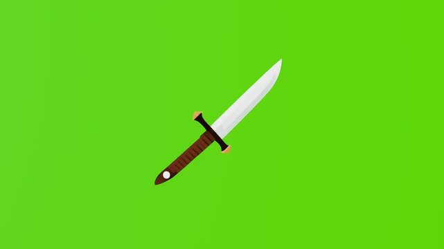 4k animation of a short dagger isolated on a green screen