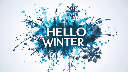 Hello Winter: Abstract Blue and Black Ink Splatter on White Background