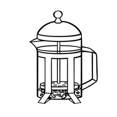 Teapot, thermopod, with tea line, outline