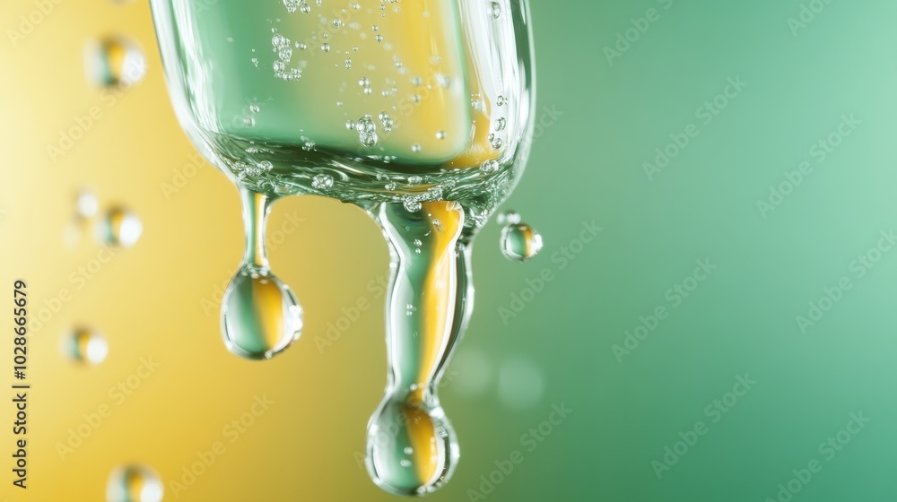 Poster a close-up image capturing droplets of liquid in mesmerizing detail, focusing on the interaction and