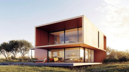 Fototapeta premium Minimalist zero-carbon living shown through a modern home with eco-friendly architecture and renewable energy use