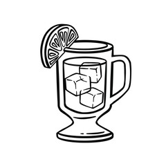 Glass with cold citrus drink, tea line, outline