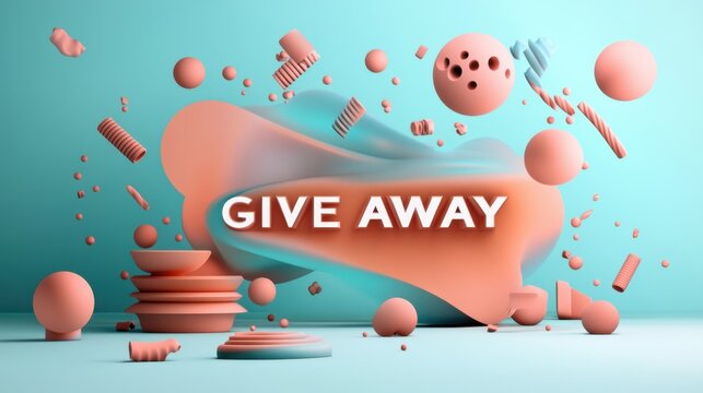 Vibrant 3D Rendered Giveaway Concept with Floating Geometric Shapes
