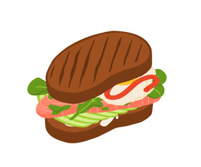 Sandwiches with Various Ingredients. Vector cartoon illustration of sub, sandwich, bagel, toast and burger with meat, cheese and vegetables.