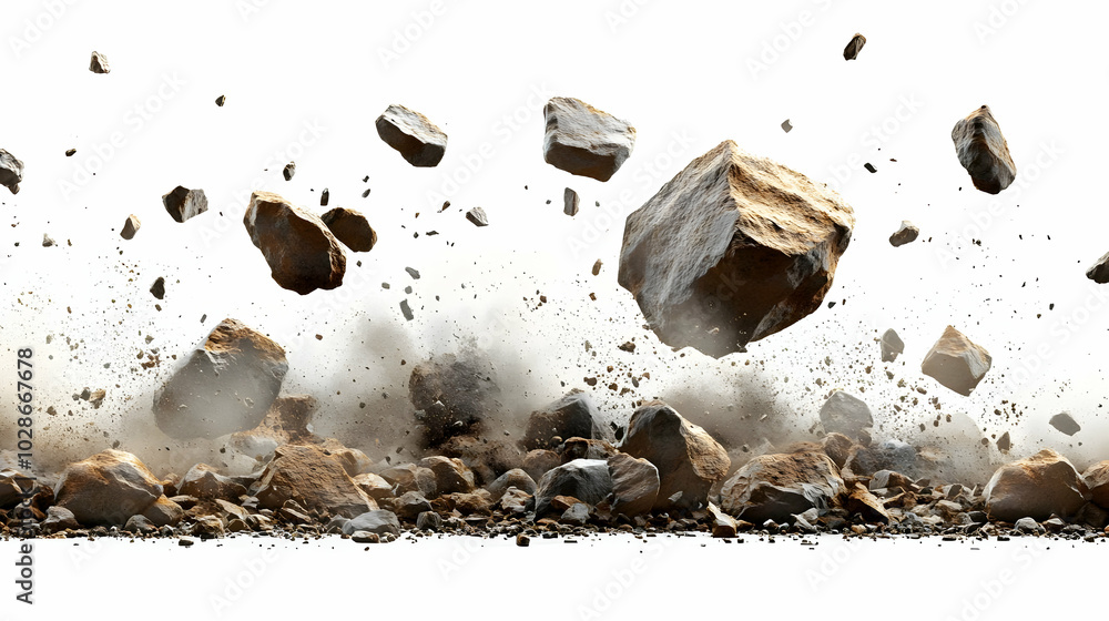 Aufkleber a dynamic scene of rocks and dust being displaced in motion.