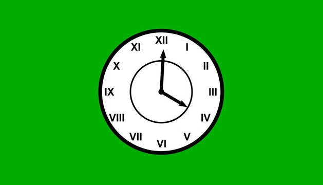 wall clock with correct rotation on green screen, wall clock isolated on white