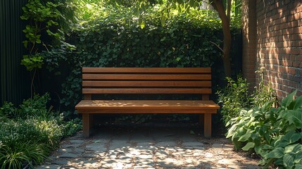 wooden bench in the courtyard, backyard, park, background