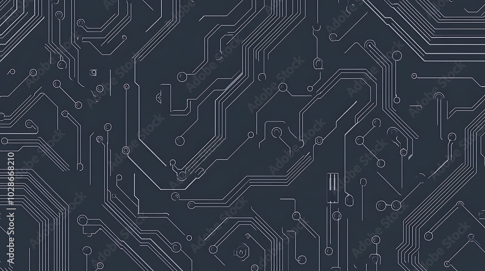 Poster abstract circuit board pattern on a dark blue background.