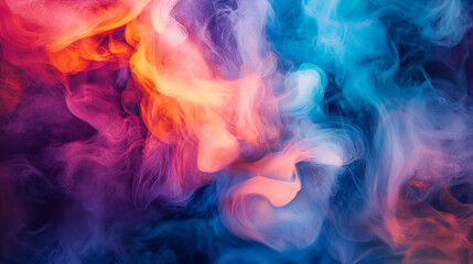 Bright, swirling clouds of neon cyan and magenta smoke twist dynamically, creating a vibrant abstract background with bold, flowing forms