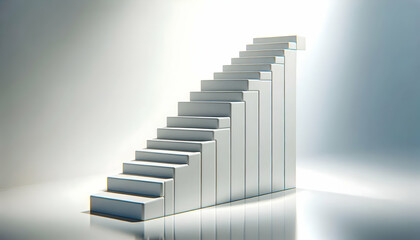 Obraz premium 3D Plain Staircase Ascending with Copy Space for Progress, Growth, and Upward Movement in ESG Business Negotiations - Iconic Design on Glossy White Background