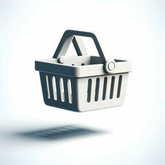 Fototapeta premium 3D Shopping Basket Levitating Concept - Vector Icon of Floating Shopping Basket on White Background, Symbolizing Buying and Offers with Shadow Effect