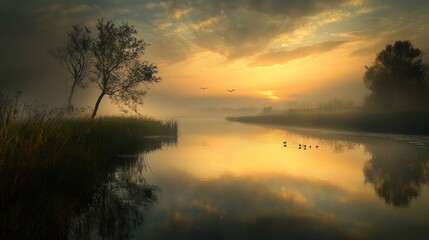 Fototapeta premium Misty River at Sunrise