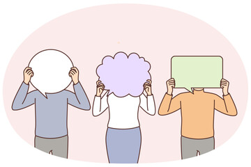 People hold speech bubbles