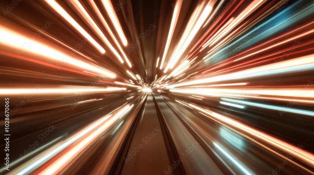 Poster an abstract image showcasing vibrant streaks of light converging toward a central point, creating an