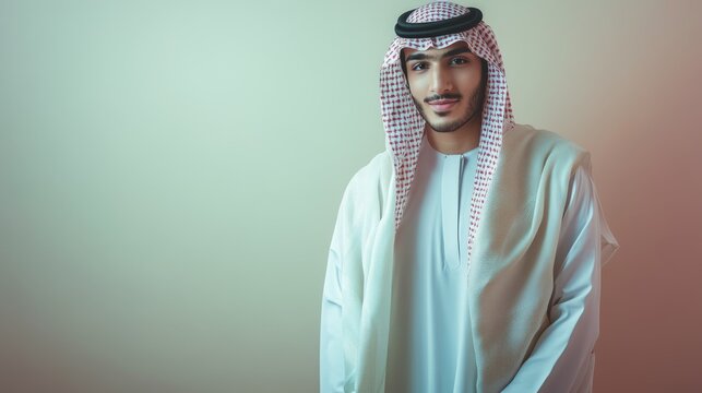 Modern Arab Man in Light Traditional Clothing