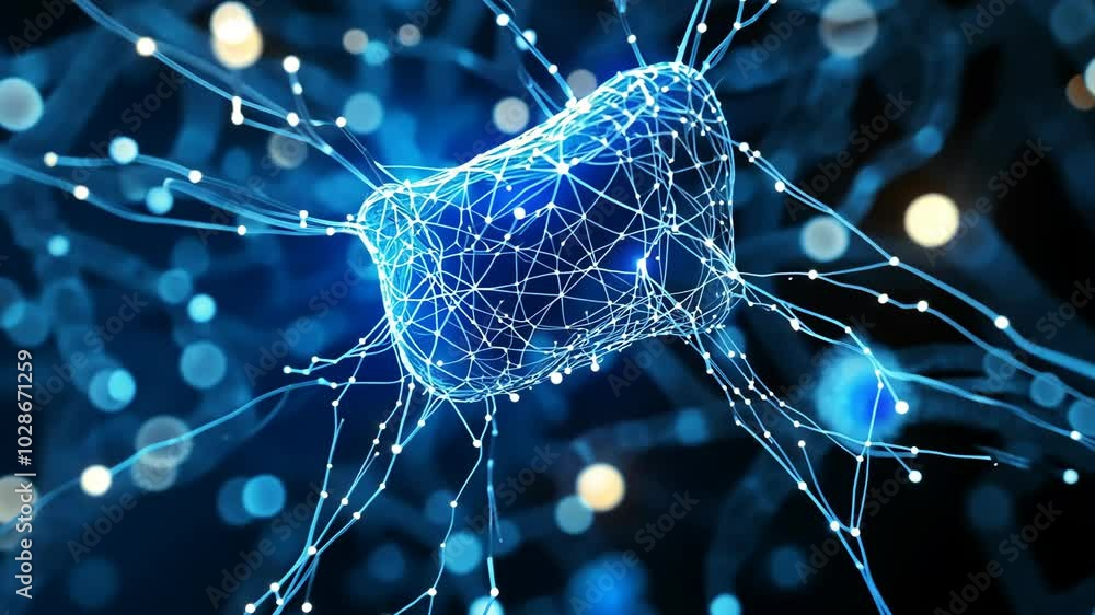 Poster a close-up of a neuron, showing its intricate network of connections