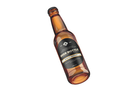 Floating Brown Beer Bottle Mockup